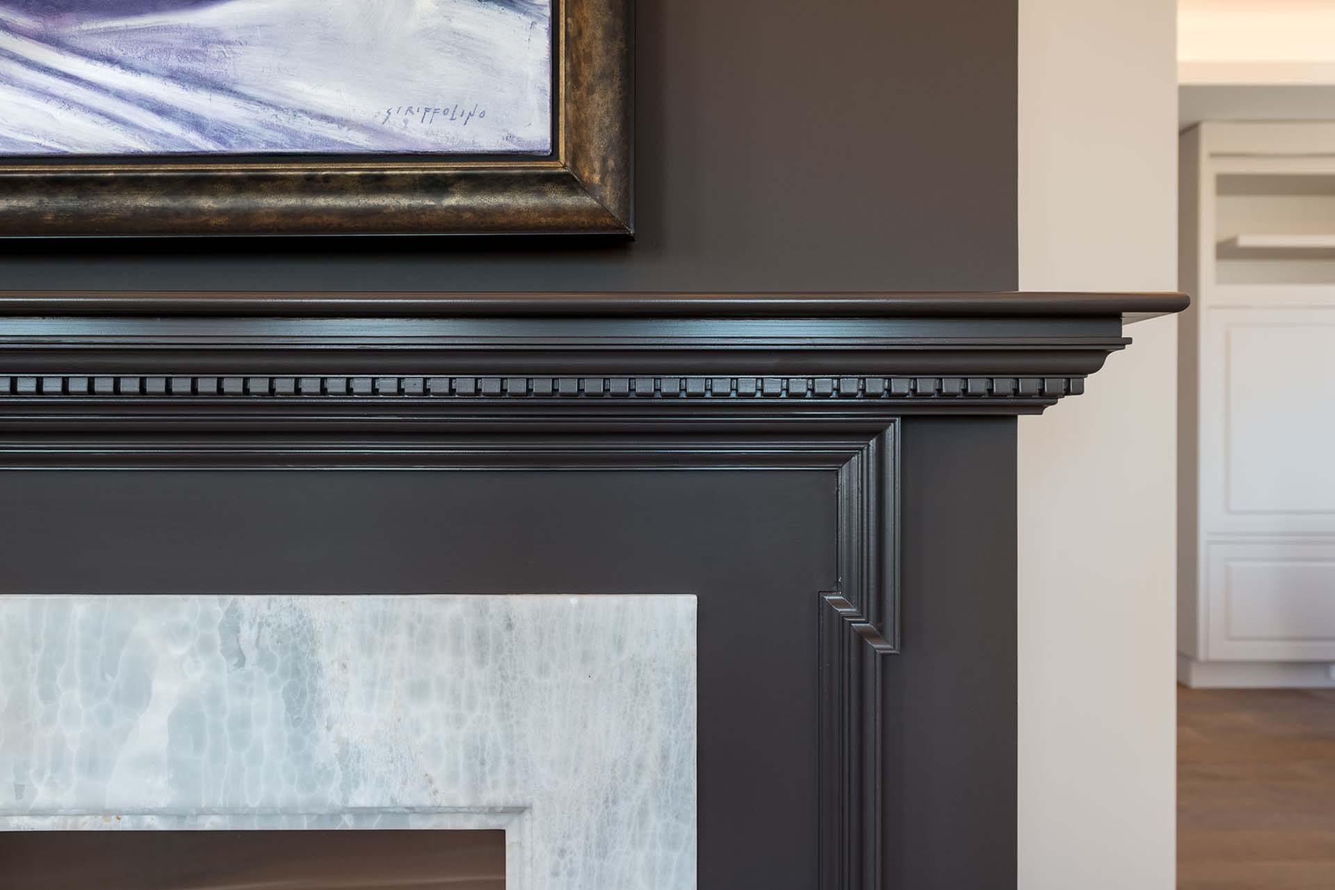 black molding around fireplace