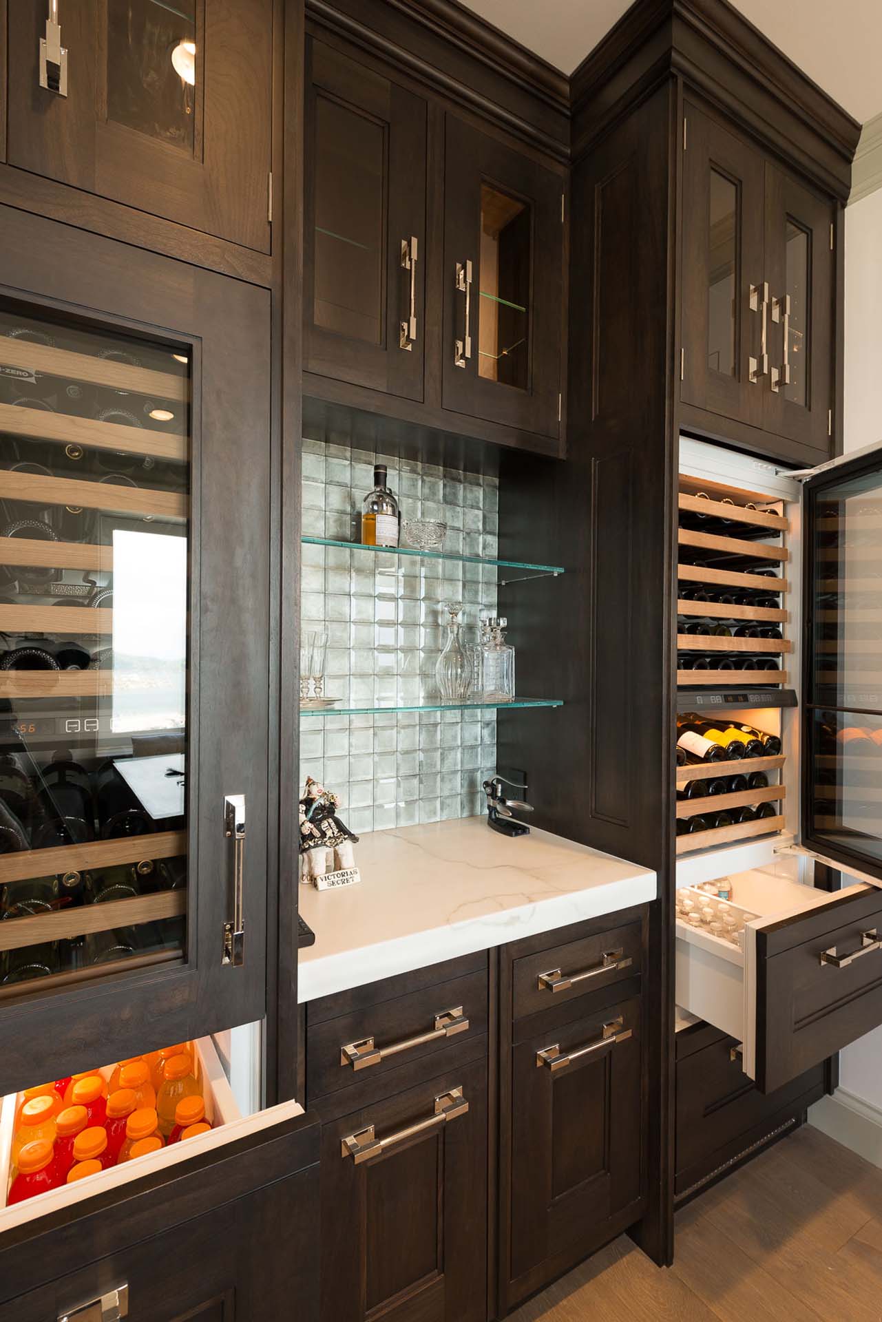 modern kitchen with wine shelves